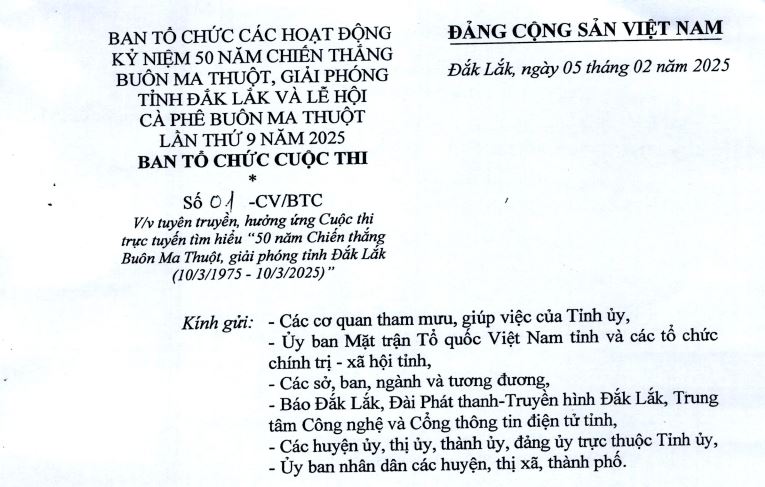 Tuyên truyền, hưởng ứng cuộc thi trực tuyến tìm hiểu "50 năm chiến thắng Buôn Ma Thuột, giải phóng tỉnh Đắk Lắk (10/3/1975 - 10/3/2025)